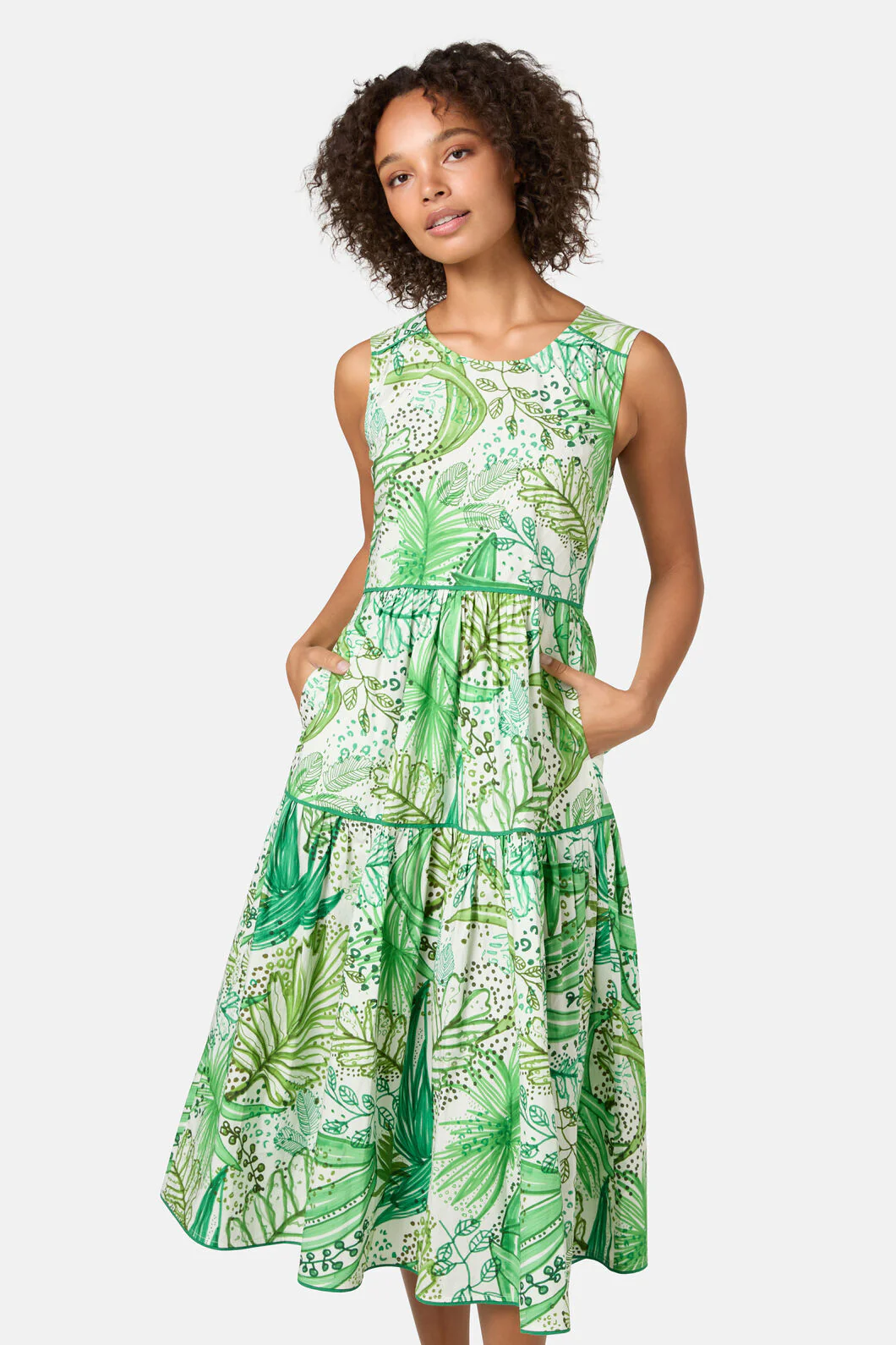 Tree Fern Print Tiered Dress - Image 3